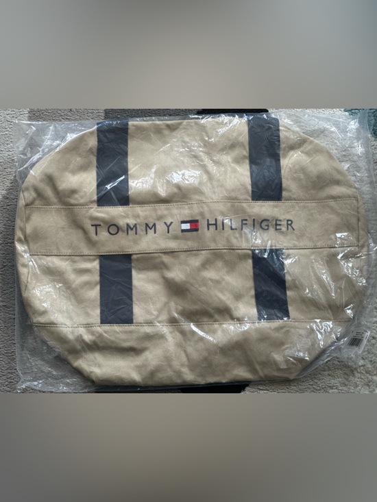 Tommy Hilfiger Other - Tommy Hilfiger Beige Canvas Duffel with Navy Accents